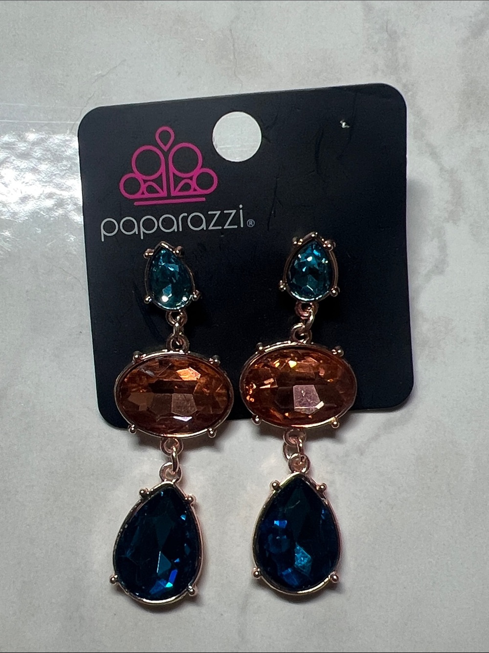 Paparazzi Teal and Amber Triple Drop Dangle Earrings